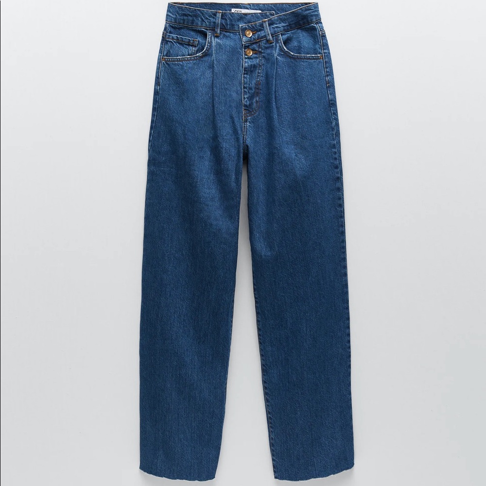 Zara z1975 loose fit wide leg high rise jeans blue